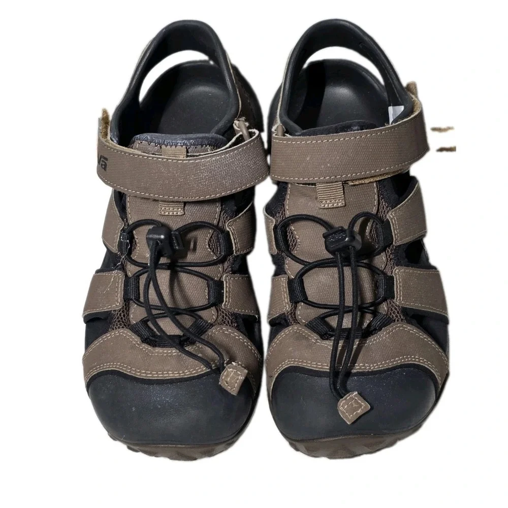 Teva Mens Size 7 Flintwood Water Sandals Brown Leather Trail Hiking Outdoors